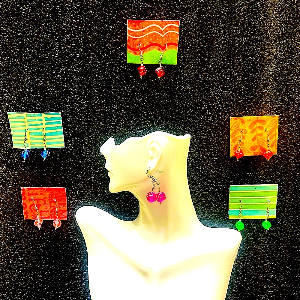 Set of Colorful Dangling Cubic Resin Dice Earrings